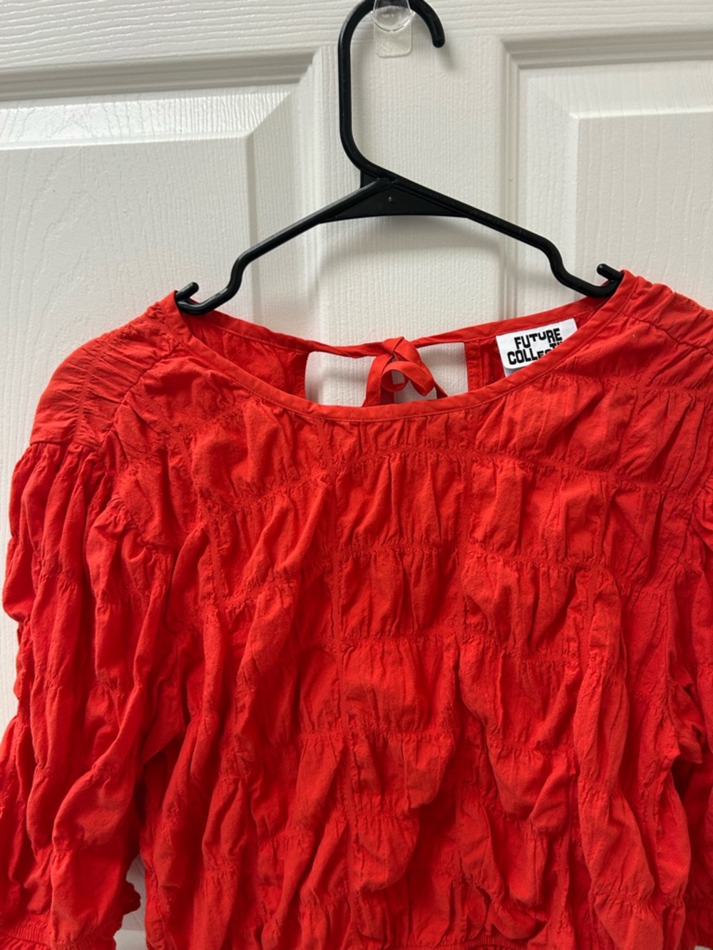 Future Collective Blutstein Smocked Red Crop Top Small Puff Sleeve Boho Peasant - Picture 4 of 8